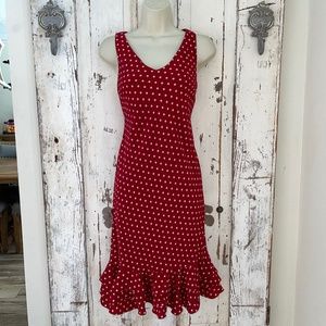 Evan Picone Dress Sizes 4 Woman's Red White Polka Dot Ruffle Sleeveless Career